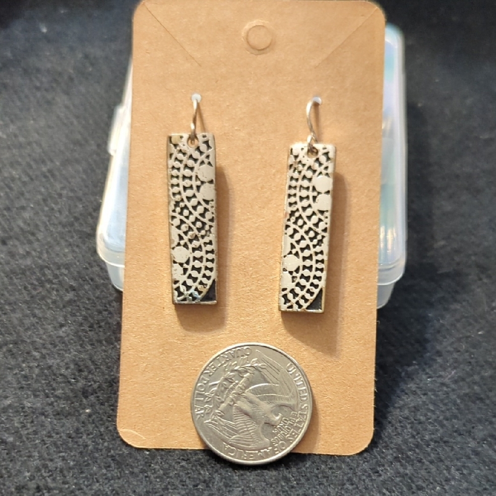 Premier Designs Silver Tone Patterned Rectangle Statement Earrings - Picture 3 of 4